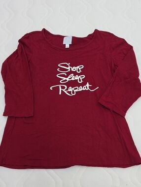 NWOT Sunday Sleepwear Maroon Long Sleeve Tee with "Shop Sleep Repeat" Script